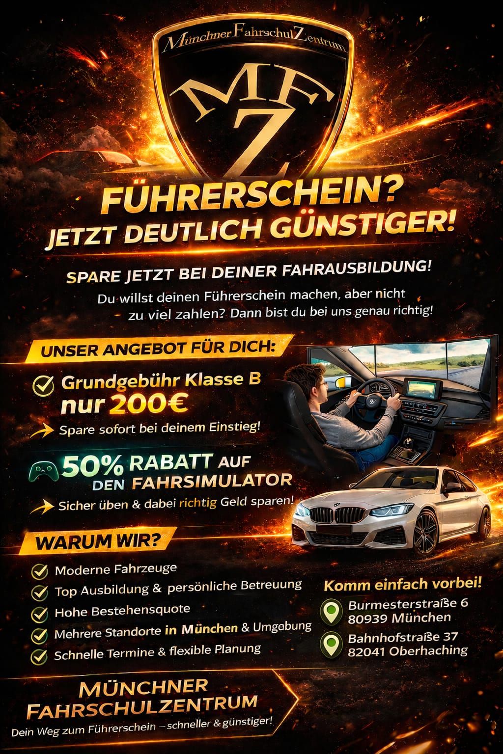 Günstiger zum Führerschein: Grundgebühr nur 200€, 50% auf Fahrsimulator